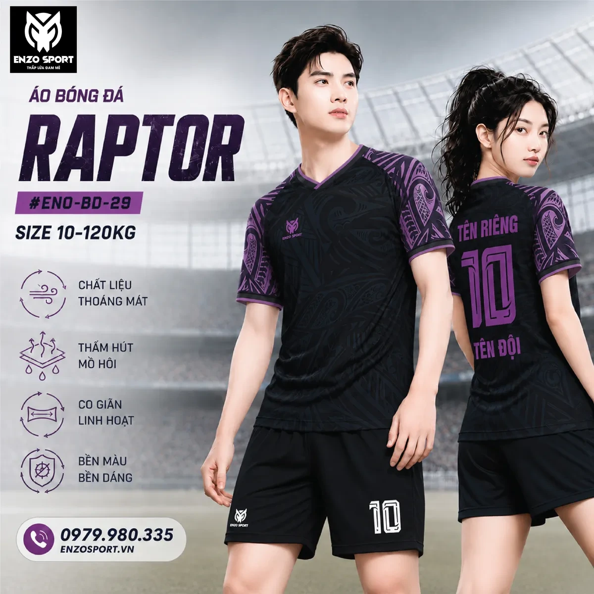 Áo bóng đá không logo RAPTOR màu đen