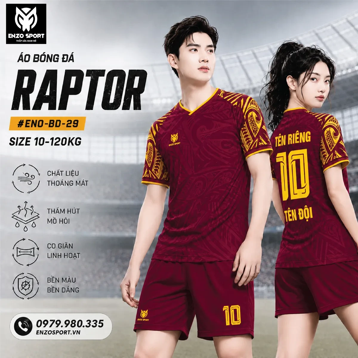 Áo bóng đá không logo RAPTOR màu đỏ