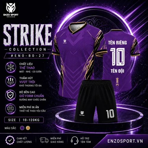 Áo bóng đá không logo STRIKE màu tím