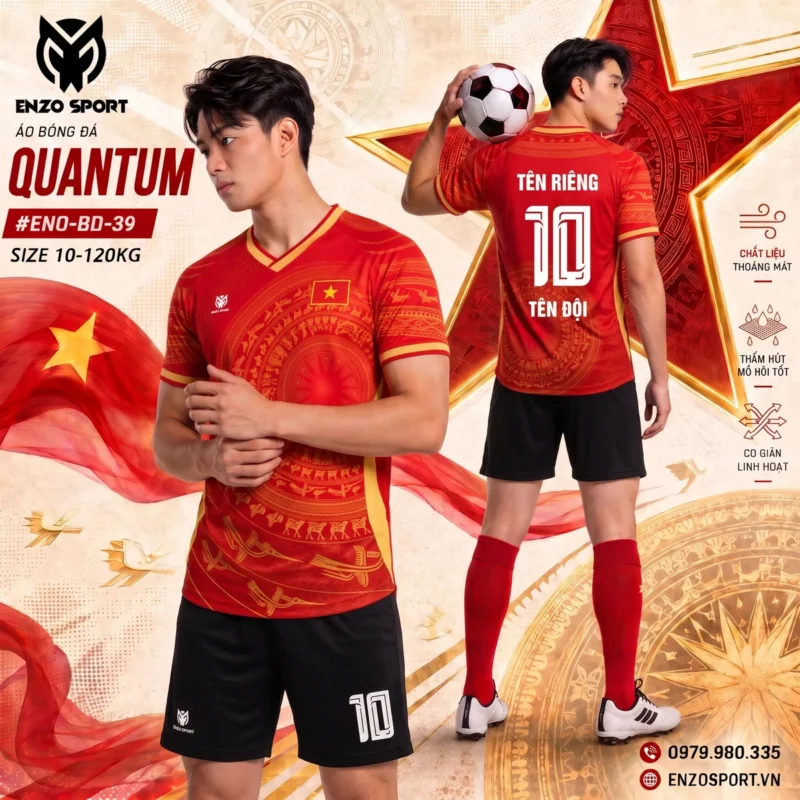 Áo bóng đá không logo QUANTUM màu đỏ