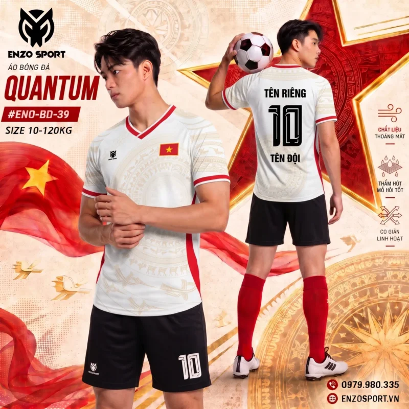 Áo bóng đá không logo QUANTUM màu trắng