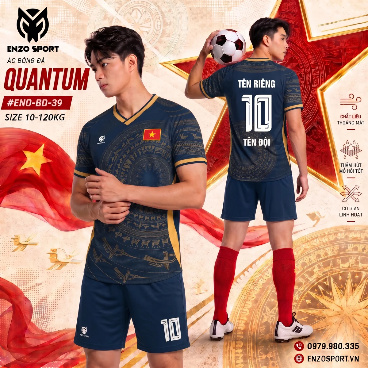 Áo bóng đá không logo QUANTUM màu xanh than