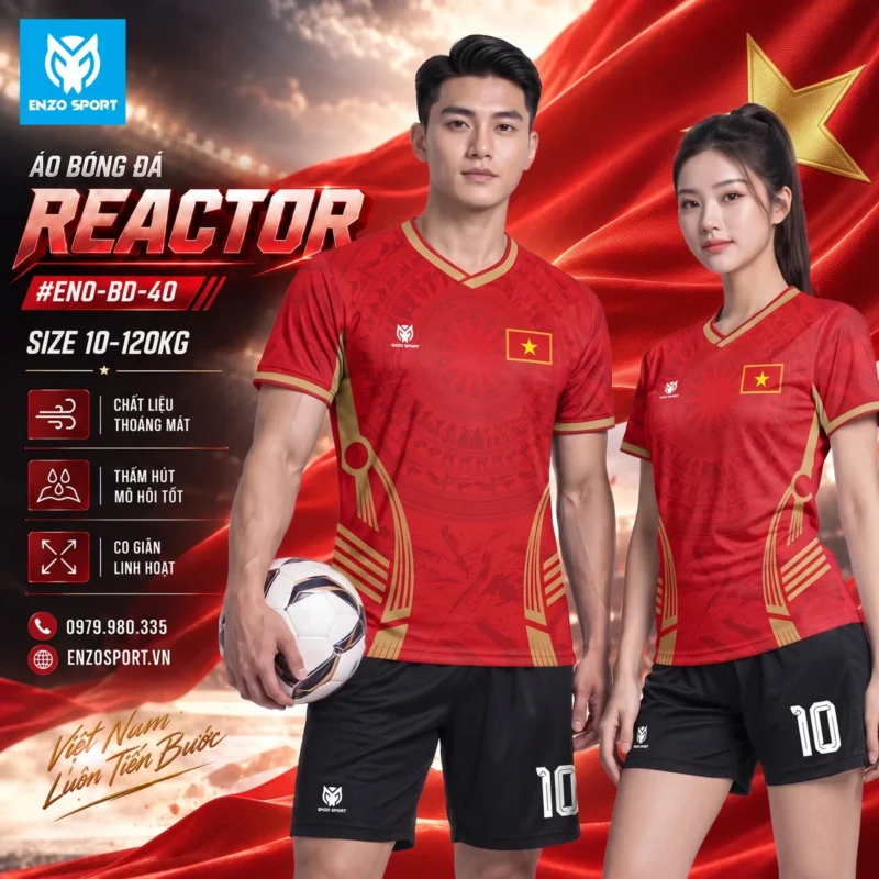 Áo bóng đá không logo REACTOR màu đỏ