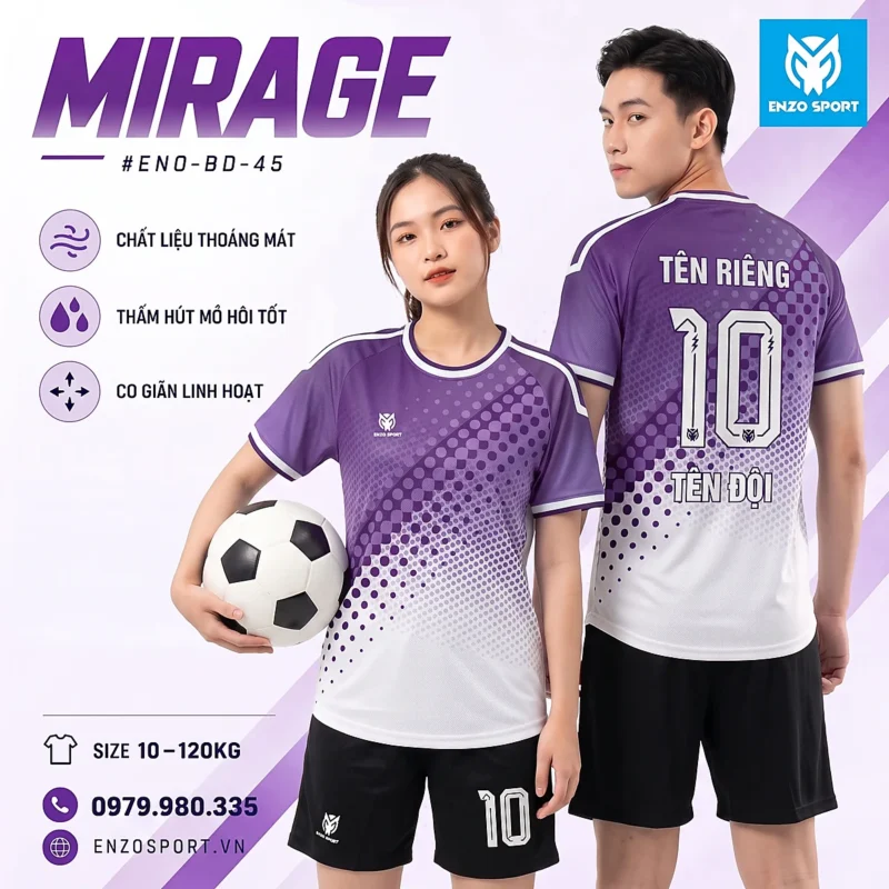 Áo bóng đá không logo MIRAGE màu tím