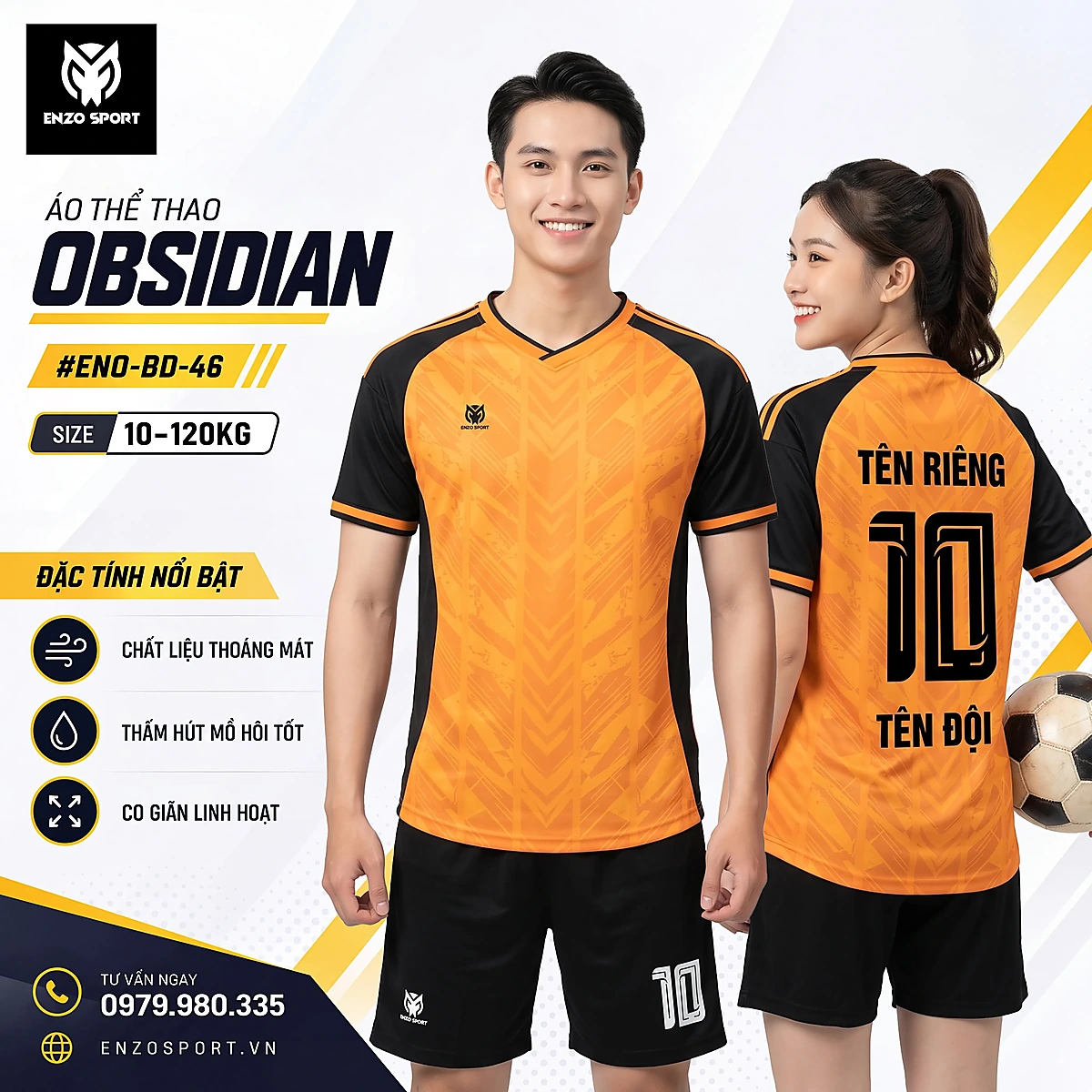 Áo bóng đá không logo OBSIDIAN màu cam