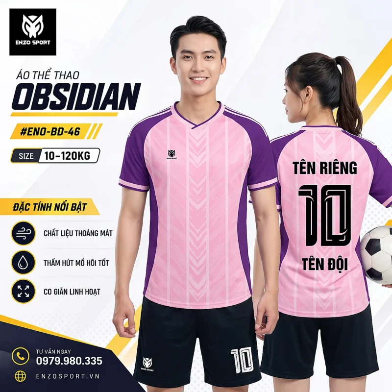 Áo bóng đá không logo OBSIDIAN màu hồng nhạt