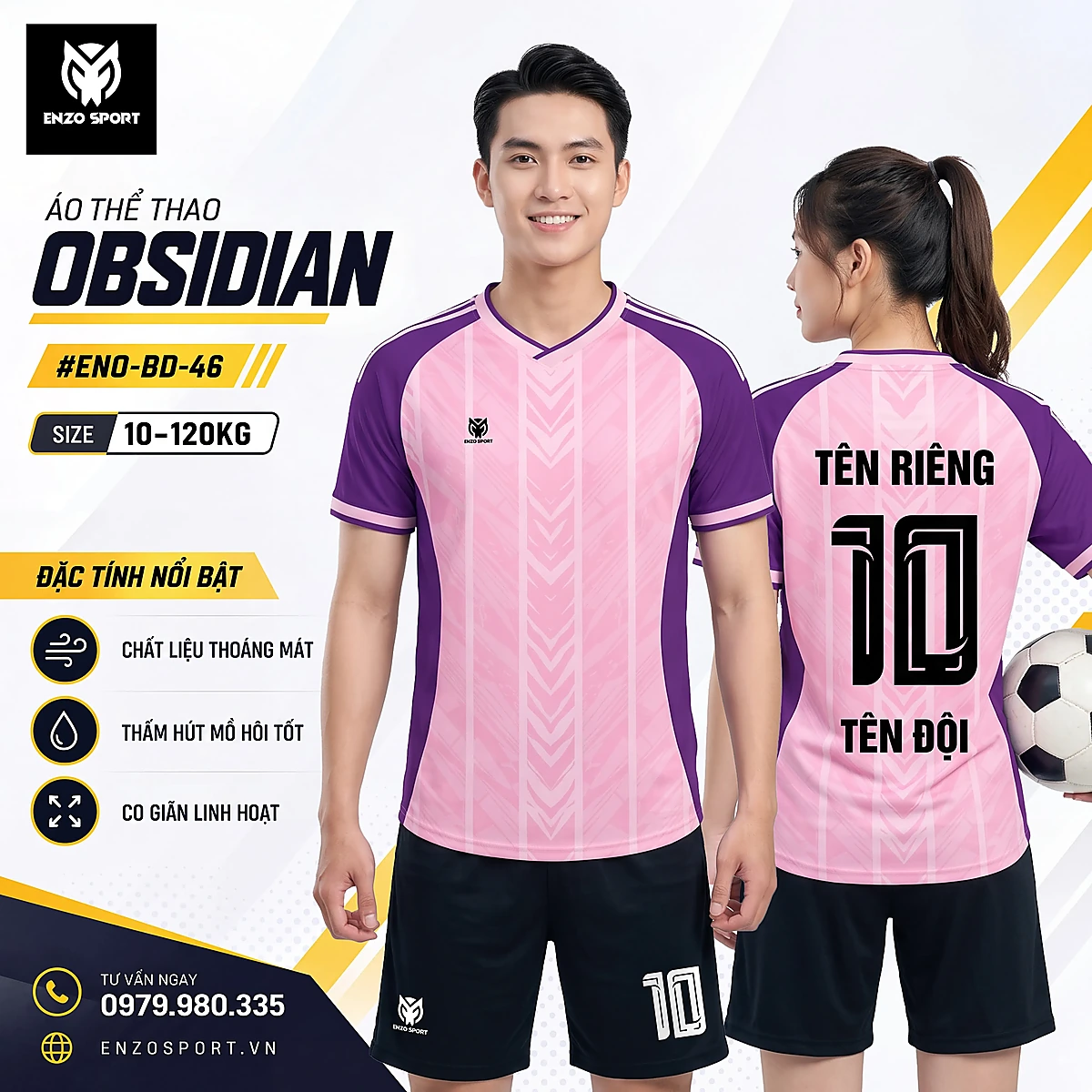 Áo bóng đá không logo OBSIDIAN màu hồng nhạt