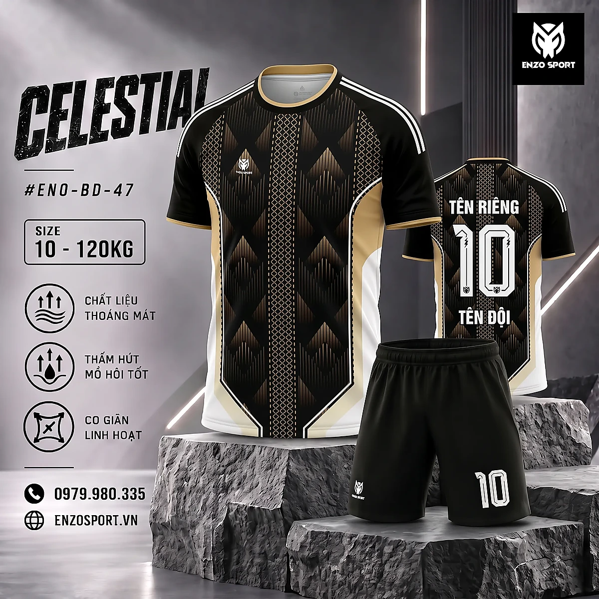 Áo bóng đá không logo CELESTIAL màu đen