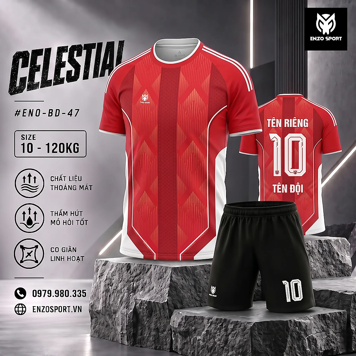 Áo bóng đá không logo CELESTIAL màu đỏ