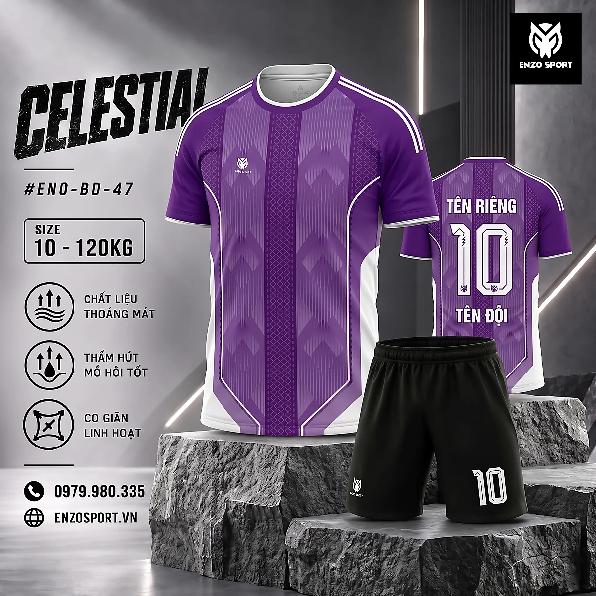 Áo bóng đá không logo CELESTIAL màu tím