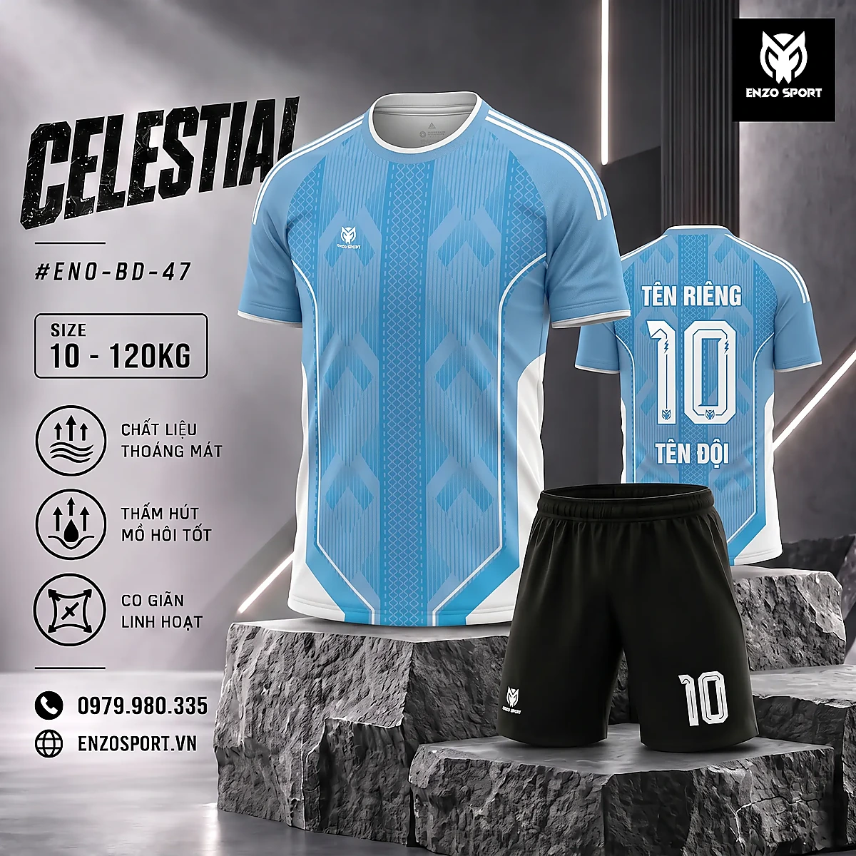 Áo bóng đá không logo CELESTIAL màu xanh MC