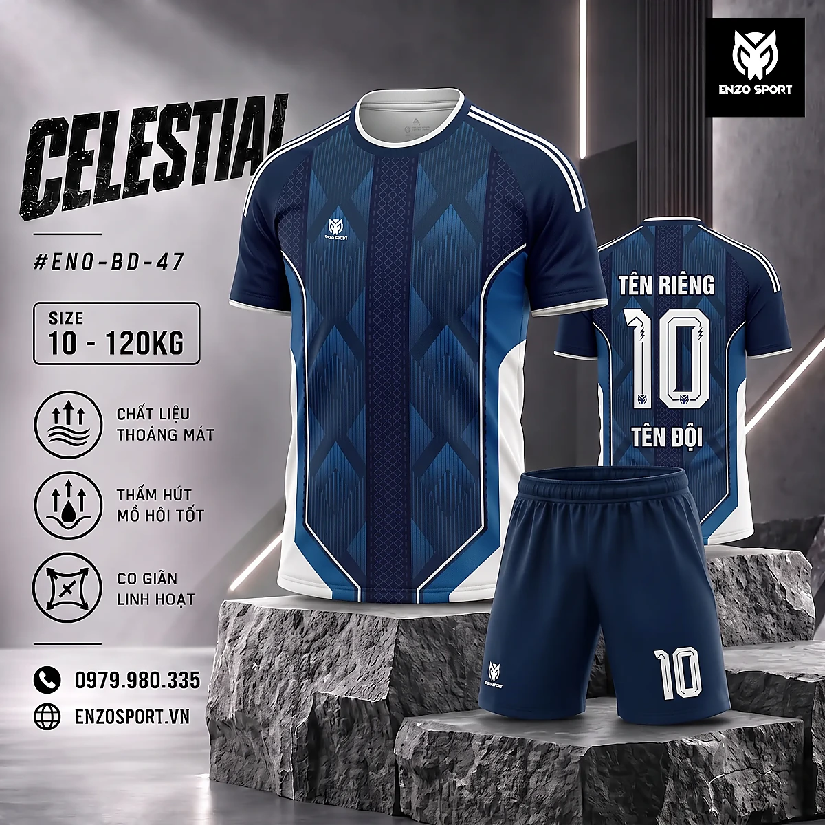 Áo bóng đá không logo CELESTIAL màu xanh than