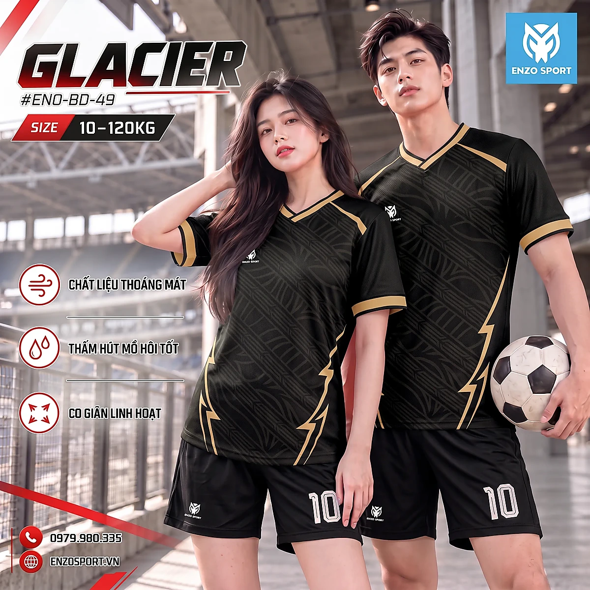 Áo bóng đá không logo GLACIER màu đen