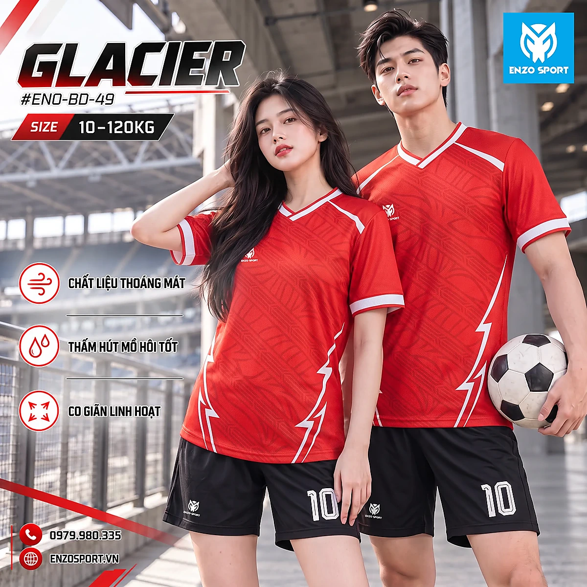 Áo bóng đá không logo GLACIER màu đỏ