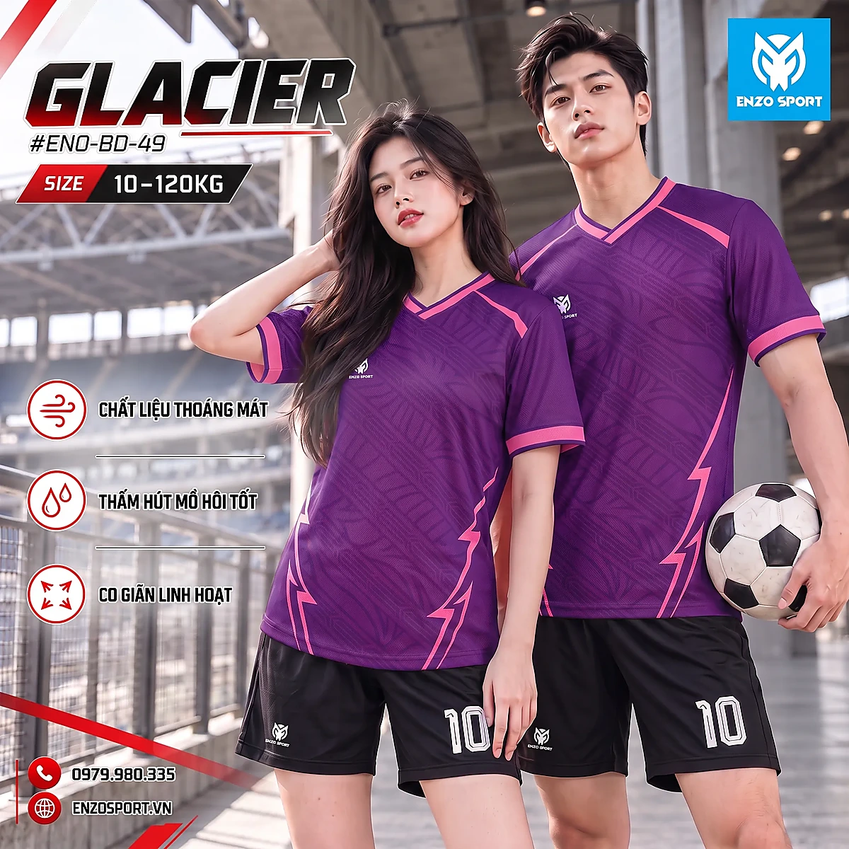 Áo bóng đá không logo GLACIER màu tím