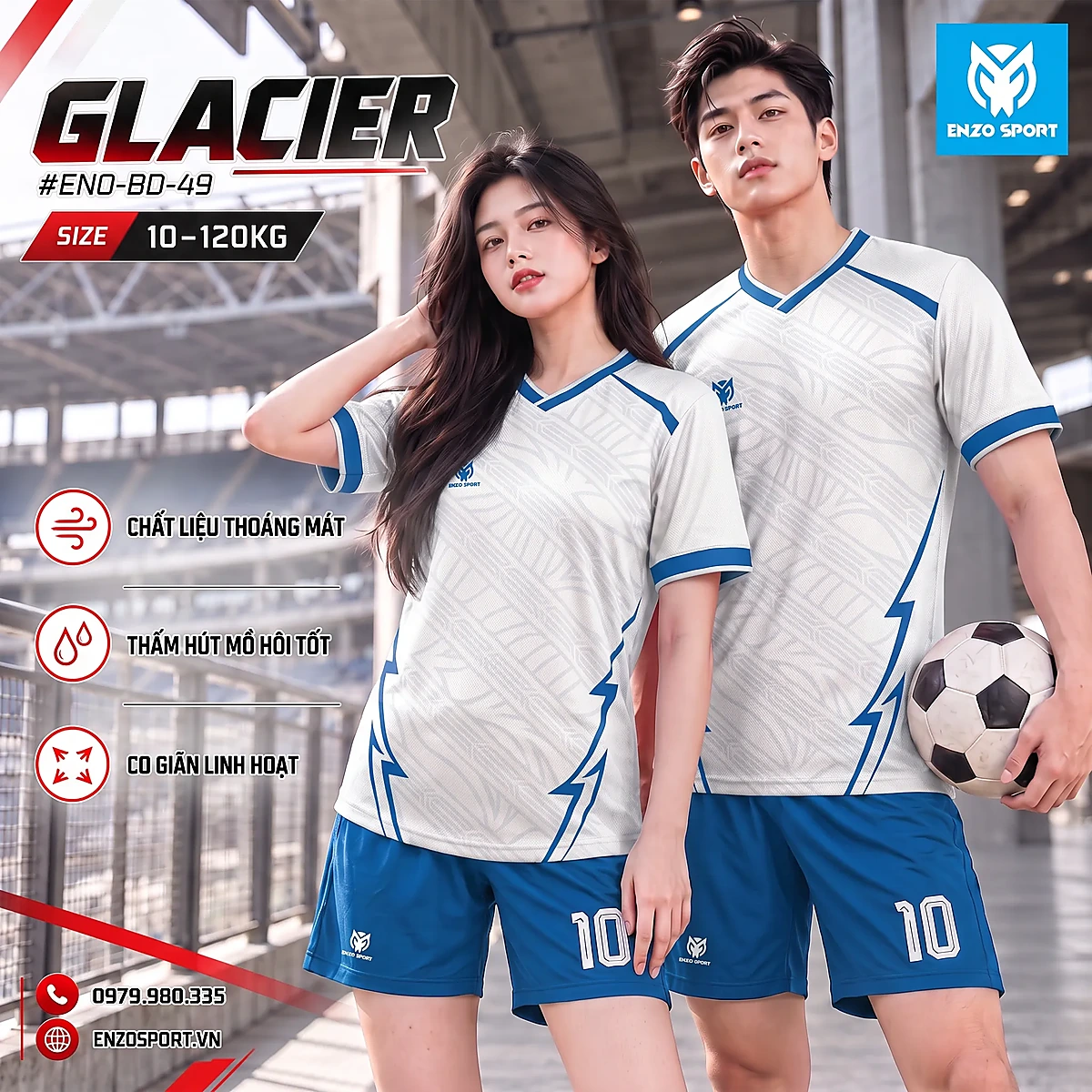 Áo bóng đá không logo GLACIER màu trắng