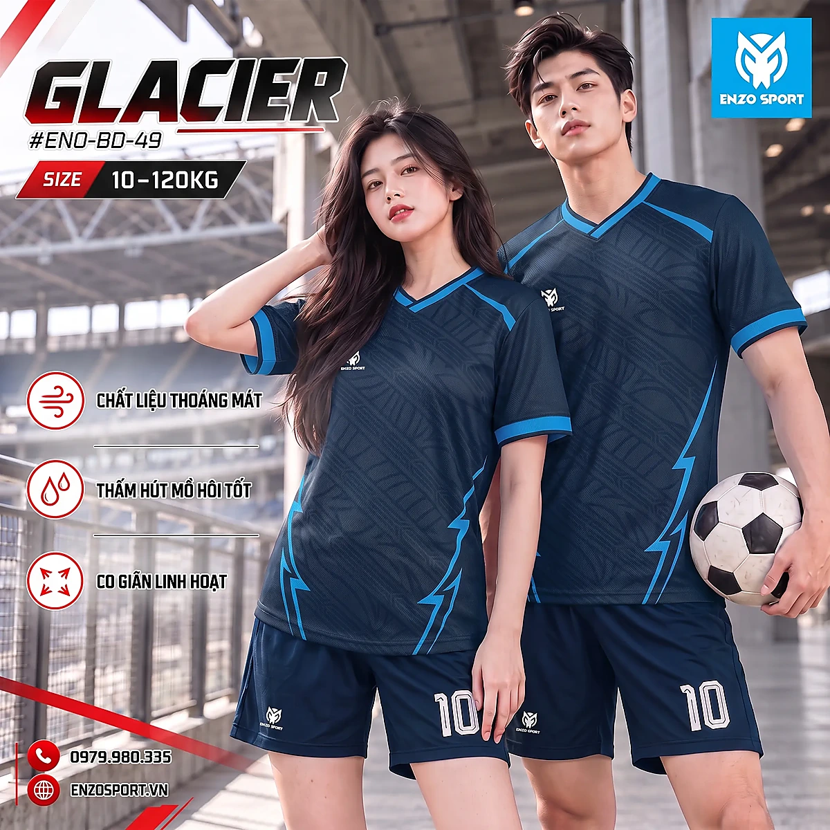 Áo bóng đá không logo GLACIER màu xanh than