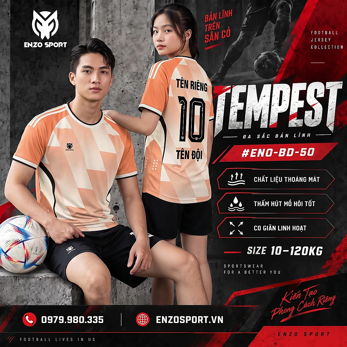 Áo bóng đá không logo TEMPEST màu cam
