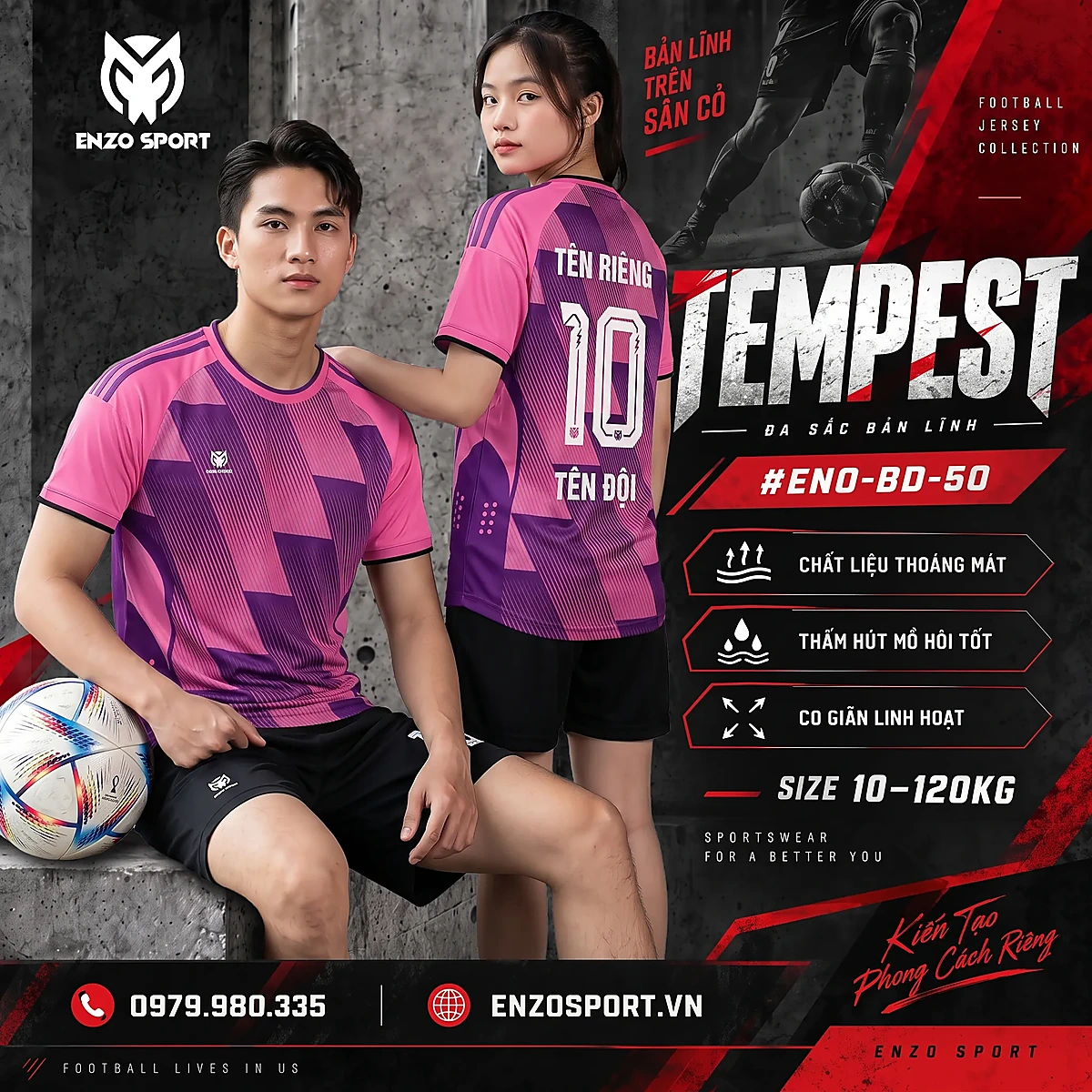 Áo bóng đá không logo TEMPEST màu hồng
