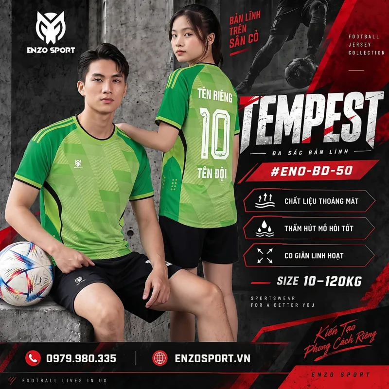 Áo bóng đá không logo TEMPEST màu xanh lá
