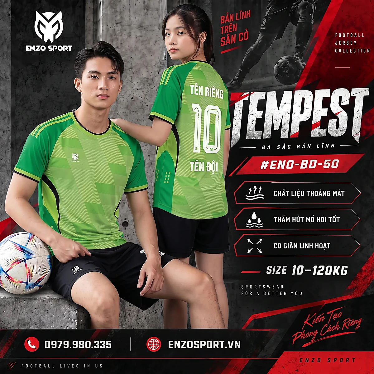 Áo bóng đá không logo TEMPEST màu xanh lá
